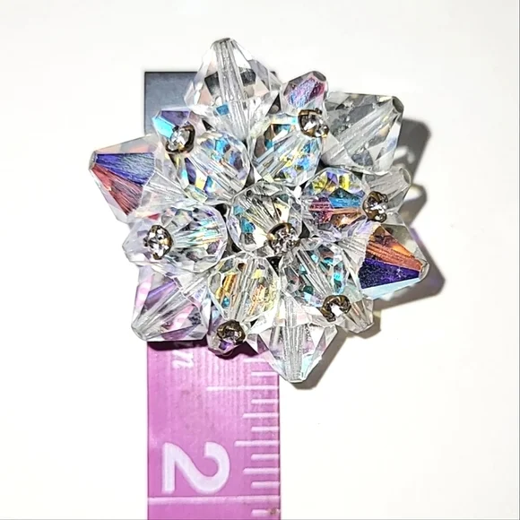 AURORA BOREALIS CRYSTAL CLUSTER VINTAGE PIN BROOCH - Picture 6 of 7